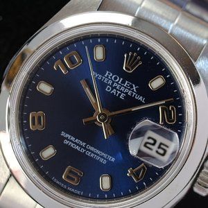 Rolex Oyster Perpetual Date Blue Dial 26mm W/Cert